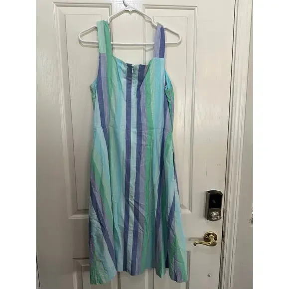 Talbots Midi Dress Beachcomber Stripe Cotton Blend Blue Green Size 12 - Picture 5 of 8